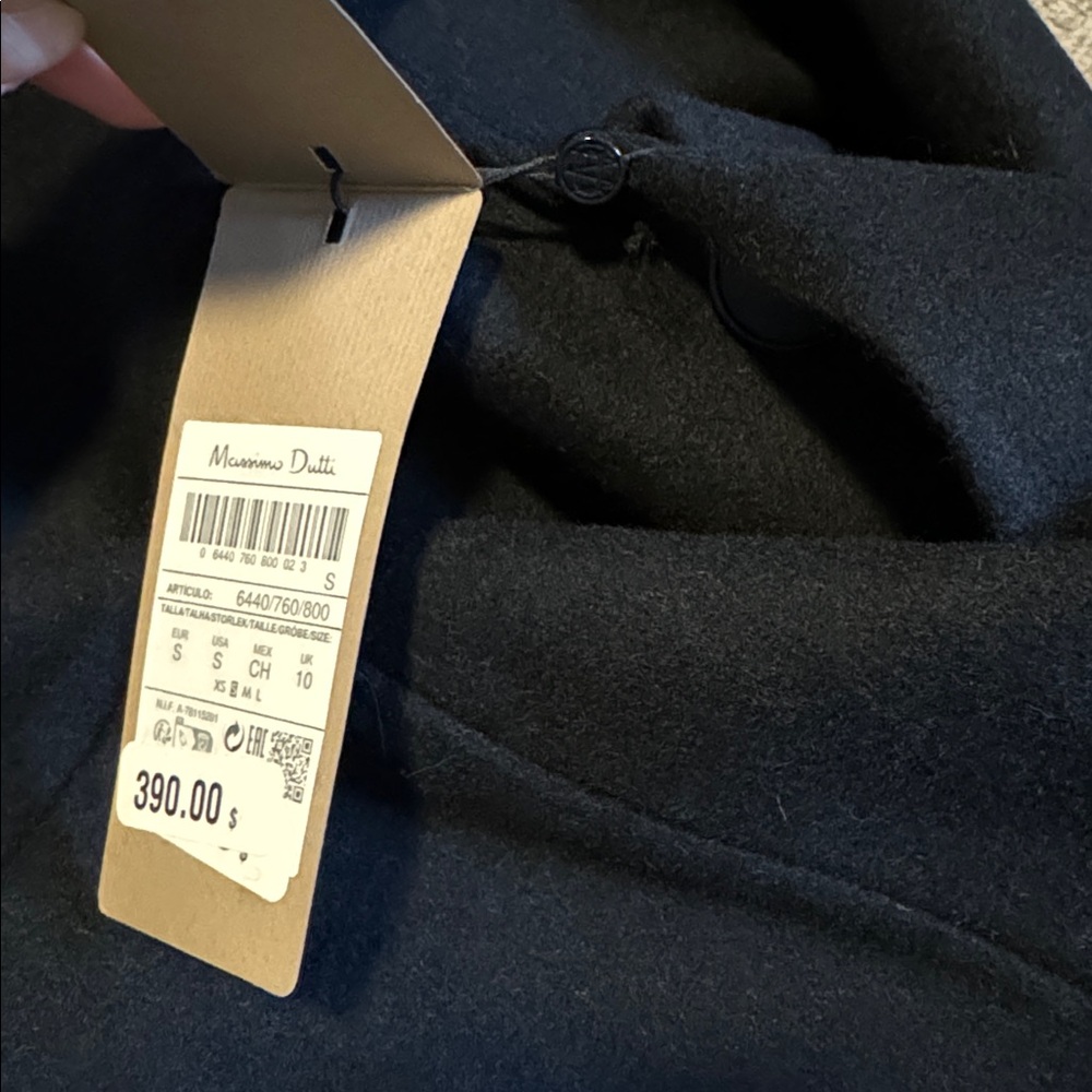 NWT Massimo Dutti Black Double Breasted Pocket Wool Blend Jacket Coat Sz Small - Picture 16 of 16